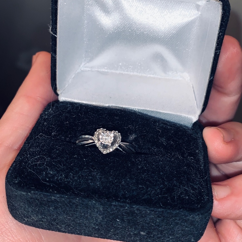 Silver And Heart Shaped Diamond Ring